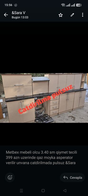 Metbex mebeli olcu 3.40 sm qiymet tecili 399 azn uzerinde qaz moyka lalafo.az -da Metbex mebeli olcu 3.40 sm qiymet tecili 399 azn uzerinde qaz moyka