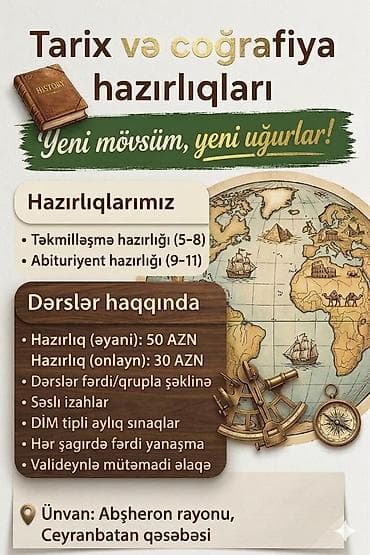 Repetitor, Tarix, Abituriyent hazırlığı lalafo.az -da Repetitor, Tarix, Abituriyent hazırlığı