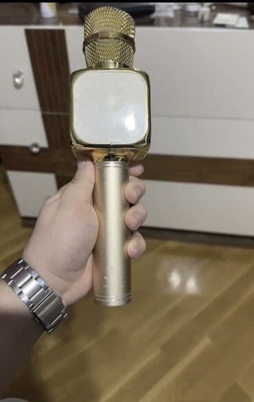 Минидиск-плееры: Qızılı rəngli portativ karaoke mikrofonu və dinamik - 2‑in‑1 qurğu at lalafo.az — 2 Минидиск-плееры: Qızılı rəngli portativ karaoke mikrofonu və dinamik - 2‑in‑1 qurğu — 2