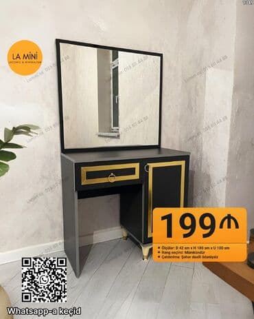 Qara-qızılı dizaynda, güzgülü makiyaj masası. Xüsusiyyətlər: - Böyük lalafo.az -da Qara-qızılı dizaynda, güzgülü makiyaj masası. Xüsusiyyətlər: - Böyük