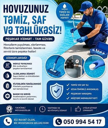 HOVUZLARIN PEŞƏKAR TƏMİZLİYİ VƏ BAXIM XİDMƏTİ Hovuzunuzun suyu lalafo.az -da HOVUZLARIN PEŞƏKAR TƏMİZLİYİ VƏ BAXIM XİDMƏTİ Hovuzunuzun suyu