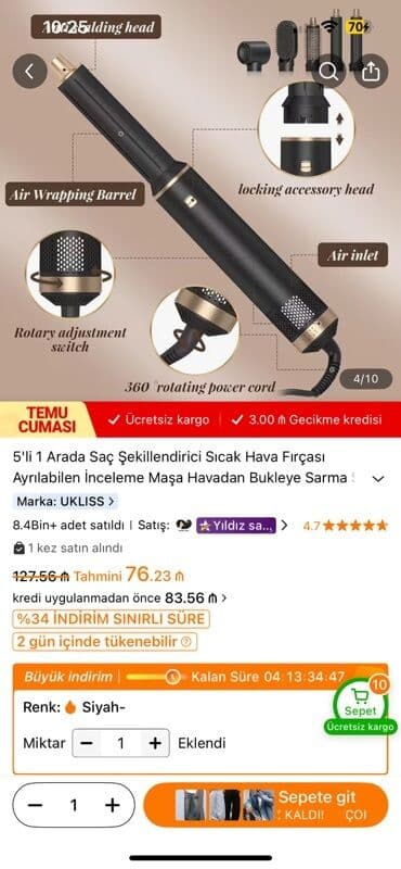 Hava fenləri: 5-i 1-də Saç Şəkilləndirici – isti hava fırçası dəsti - Marka: UKLISS lalafo.az -da — 4 Hava fenləri: 5-i 1-də Saç Şəkilləndirici – isti hava fırçası dəsti - Marka: UKLISS — 4