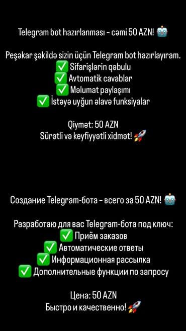 Telegram bot hazırlanması – cəmi 50 AZN! lalafo.az -da Telegram bot hazırlanması – cəmi 50 AZN!