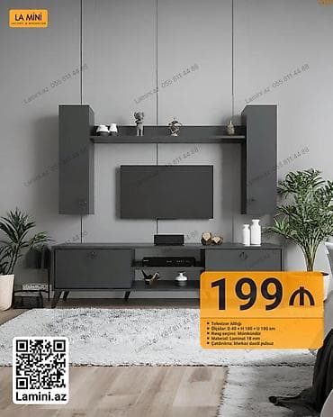TV altlığı və divar modulu dəsti - Ölçülər: D 40 × H 180 × U 180 sm - at lalafo.az TV altlığı və divar modulu dəsti - Ölçülər: D 40 × H 180 × U 180 sm -