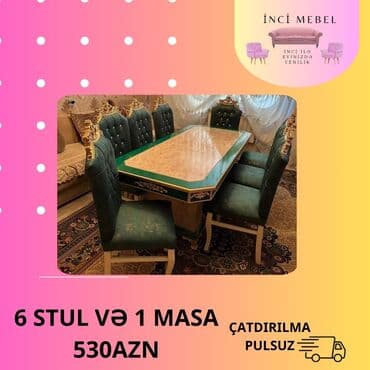 Qonaq otağı üçün, Yeni, Açılmayan, Dördbucaq masa, 6 stul lalafo.az -da Qonaq otağı üçün, Yeni, Açılmayan, Dördbucaq masa, 6 stul