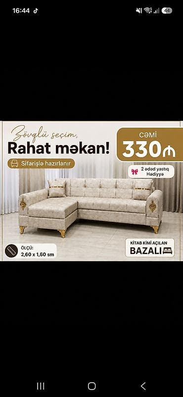 Bazalı, kitab kimi açılan künc divan dəsti - Ölçü: 2,60 x 1,60 sm - lalafo.az -da Bazalı, kitab kimi açılan künc divan dəsti - Ölçü: 2,60 x 1,60 sm -