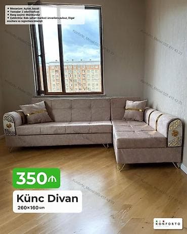 Künc divan – 260×160 sm - Mexanizm: açılan, bazalı (yataq funksiyalı at lalafo.az Künc divan – 260×160 sm - Mexanizm: açılan, bazalı (yataq funksiyalı