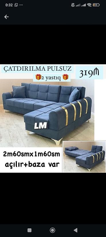 Künc divan – açılan və bazalı model • Ölçü: 2 m 60 sm x 1 m 60 sm • lalafo.az -da Künc divan – açılan və bazalı model • Ölçü: 2 m 60 sm x 1 m 60 sm •