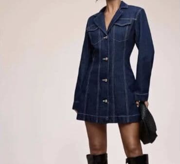 Jeans mini paltar - Material: qalın tünd-mavi jeans - Dizayn: pencək lalafo.az -da Jeans mini paltar - Material: qalın tünd-mavi jeans - Dizayn: pencək