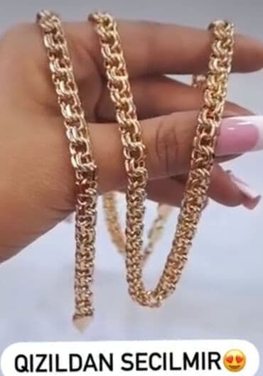 Цепочки: Qızılı rəngdə zəncir və bilərzik dəsti - Material: parlaq qızılı at lalafo.az — 1 Цепочки: Qızılı rəngdə zəncir və bilərzik dəsti - Material: parlaq qızılı — 1