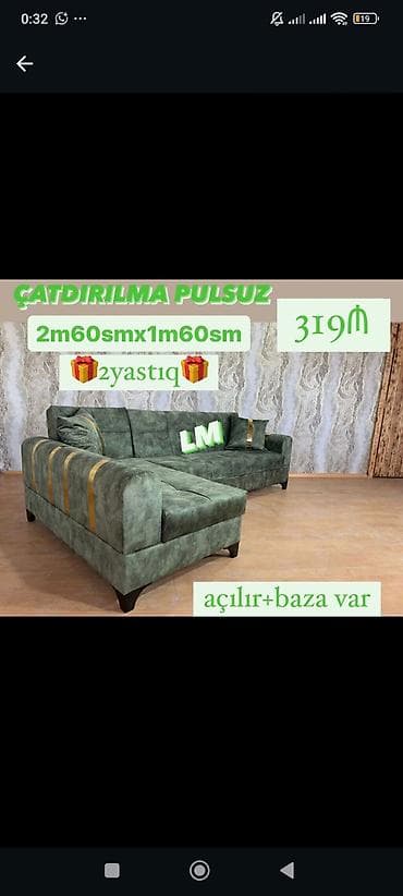 Künc divan – açılır və baza var - Ölçü: 2 m 60 sm x 1 m 60 sm - lalafo.az -da Künc divan – açılır və baza var - Ölçü: 2 m 60 sm x 1 m 60 sm -