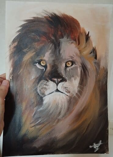 Məhsul: Əl işi tablo – “Şir portreti” - Texnika: akril boya - Səth lalafo.az -da Məhsul: Əl işi tablo – “Şir portreti” - Texnika: akril boya - Səth