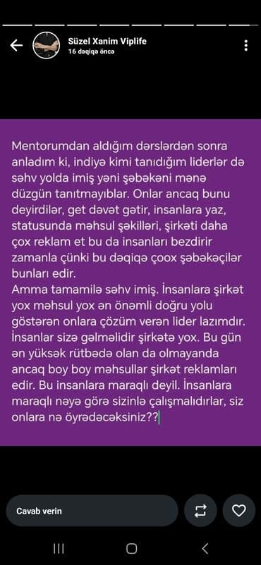 Şəxsi inkişaf və liderlik mentorluğu Təklif: - Şəbəkə quruculuğunda lalafo.az -da Şəxsi inkişaf və liderlik mentorluğu Təklif: - Şəbəkə quruculuğunda