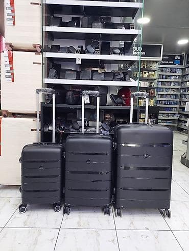 Səyahət çamadan dəsti – 3 ölçü - Rəng: qara, zolaqlı parıltılı dekor - at lalafo.az Səyahət çamadan dəsti – 3 ölçü - Rəng: qara, zolaqlı parıltılı dekor -