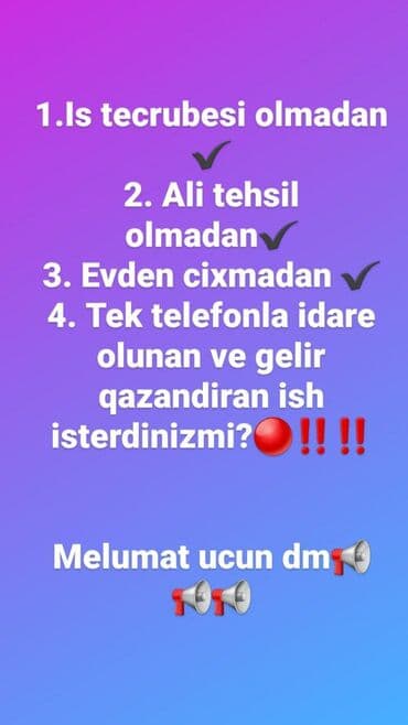 Telefonla idarə olunan onlayn iş imkanı - İş təcrübəsi tələb olunmur lalafo.az -da Telefonla idarə olunan onlayn iş imkanı - İş təcrübəsi tələb olunmur