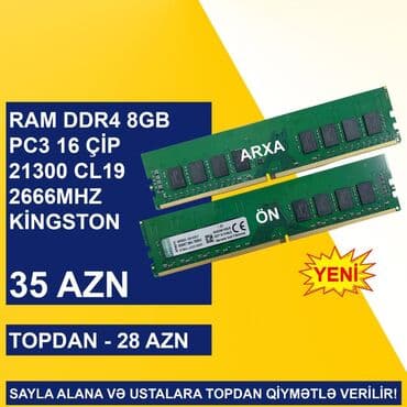 Operativ yaddaş (RAM) Kingston, 8 GB, 2666 Mhz, DDR4, PC üçün, Yeni lalafo.az -da Operativ yaddaş (RAM) Kingston, 8 GB, 2666 Mhz, DDR4, PC üçün, Yeni