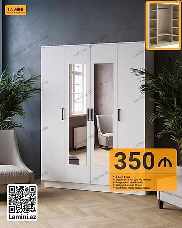 4 qapılı dolab - Ölçülər: D 47 × H 200 × U 160 sm - Rəng seçimi lalafo.az -da 4 qapılı dolab - Ölçülər: D 47 × H 200 × U 160 sm - Rəng seçimi