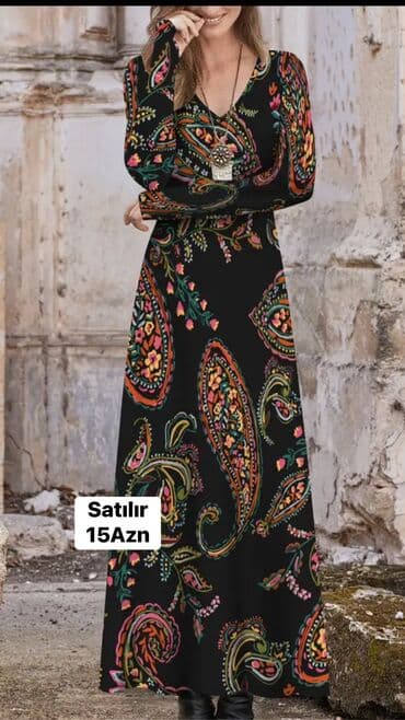 Qadın geyimi – uzun yay-payız donu - Rəng: qara fon üzərində lalafo.az -da Qadın geyimi – uzun yay-payız donu - Rəng: qara fon üzərində