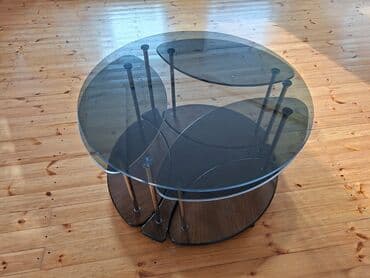 Şüşə üstlü modul kofe stol dəsti - Dəyirmi əsas masa və 3 ədəd lalafo.az -da Şüşə üstlü modul kofe stol dəsti - Dəyirmi əsas masa və 3 ədəd