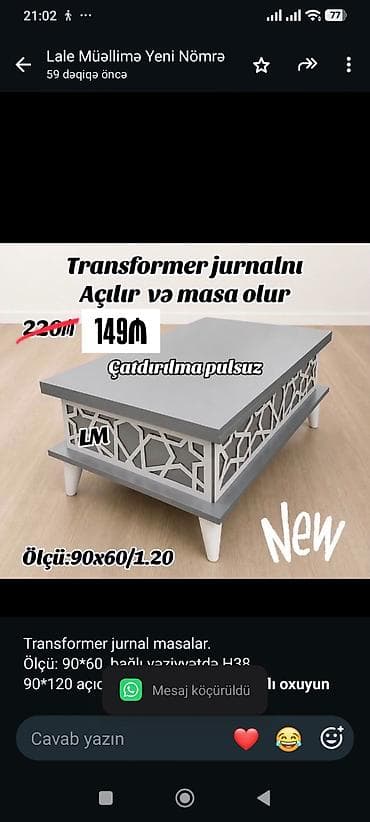 Transformer jurnal masalar. Ölçü: 90*60 bağlı vəziyyətdə H38 90*120 lalafo.az -da Transformer jurnal masalar. Ölçü: 90*60 bağlı vəziyyətdə H38 90*120