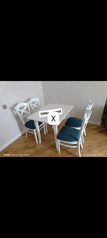 Ağ rəngli yemək dəsti – dördstulluq - Tərkib: 1 ədəd düzbucaqlı masa lalafo.az -da Ağ rəngli yemək dəsti – dördstulluq - Tərkib: 1 ədəd düzbucaqlı masa