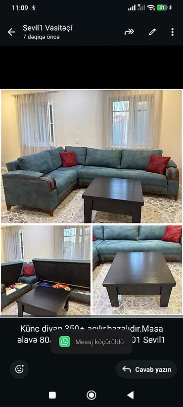 Künc divan 350₼.açılır,bazalıdır.Masa əlavə 80₼.Ünvan Xocasən. 7601 lalafo.az -da Künc divan 350₼.açılır,bazalıdır.Masa əlavə 80₼.Ünvan Xocasən. 7601