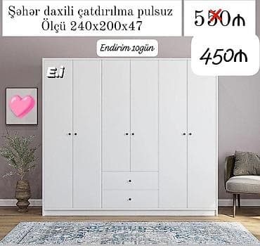 Ağ rəngli 6 qapılı paltar dolabı - Ölçü: 240 x 200 x 47 sm - Daxili lalafo.az -da Ağ rəngli 6 qapılı paltar dolabı - Ölçü: 240 x 200 x 47 sm - Daxili