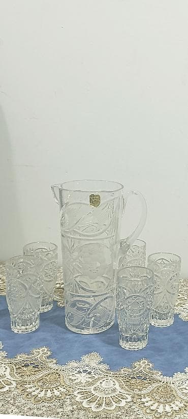Kəsimli şüşə sürahı və stəkan dəsti - Dəst tərkibi: 1 ədəd sürahı, 6 lalafo.az -da Kəsimli şüşə sürahı və stəkan dəsti - Dəst tərkibi: 1 ədəd sürahı, 6