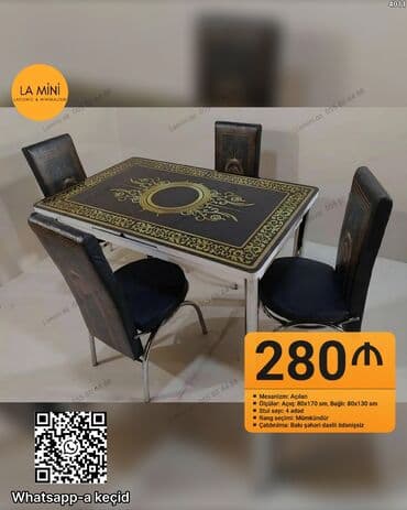 Mətbəx üçün, Açılan, Dördbucaq masa, 4 stul lalafo.az -da Mətbəx üçün, Açılan, Dördbucaq masa, 4 stul