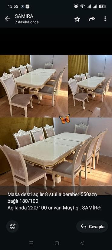 Masa desti açılır 8 stulla beraber 550azn bağlı 180/100 Açılanda lalafo.az -da Masa desti açılır 8 stulla beraber 550azn bağlı 180/100 Açılanda