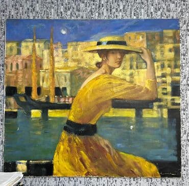 Rəsm əsəri: “Sahil şəhərində qadın” mövzusunda yağlı boya tablo. - lalafo.az -da Rəsm əsəri: “Sahil şəhərində qadın” mövzusunda yağlı boya tablo. -