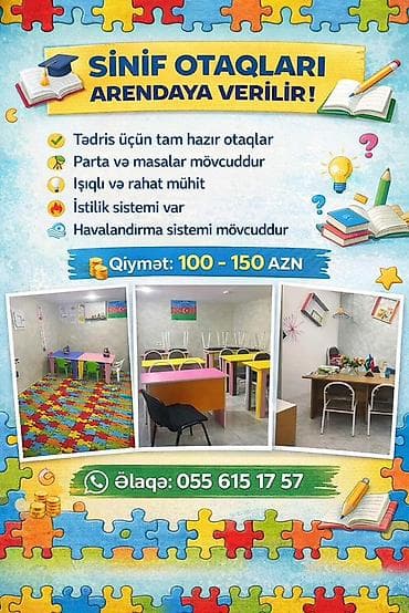 Sınıf otaqları arendaya verilir - Tədris üçün tam hazır otaqlar - lalafo.az -da Sınıf otaqları arendaya verilir - Tədris üçün tam hazır otaqlar -