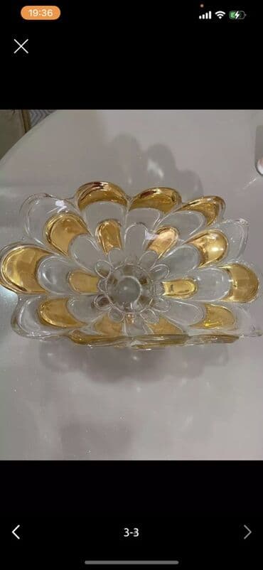 Qızılı naxışlı şüşə meyvə/qənnadı qabı - Material: qalın, şəffaf şüşə lalafo.az -da Qızılı naxışlı şüşə meyvə/qənnadı qabı - Material: qalın, şəffaf şüşə