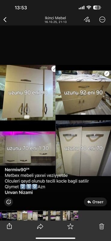 Mətbəx mebeli dəsti Tərkib: - Üst şkaf: uzunluğu 90 sm, eni 90 sm; 2 lalafo.az -da Mətbəx mebeli dəsti Tərkib: - Üst şkaf: uzunluğu 90 sm, eni 90 sm; 2