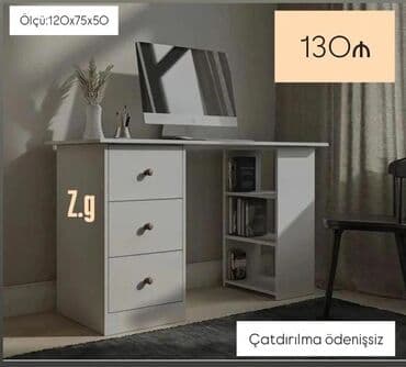 Пуфики на заказ: Ağ rəngdə iş/kompyuter masası - Ölçü: 120 x 75 x 50 sm (şəkildə at lalafo.az — 1 Пуфики на заказ: Ağ rəngdə iş/kompyuter masası - Ölçü: 120 x 75 x 50 sm (şəkildə — 1