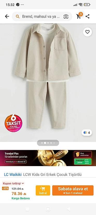 LC Waikiki 4-5yas ölçü 3lu dest. materialı çox yaxsidi. bize böyük lalafo.az -da LC Waikiki 4-5yas ölçü 3lu dest. materialı çox yaxsidi. bize böyük