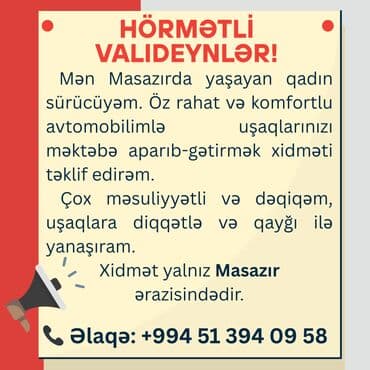 Mən Masazırda yaşayan qadın sürücüyəm. Öz rahat və komfortlu lalafo.az -da Mən Masazırda yaşayan qadın sürücüyəm. Öz rahat və komfortlu
