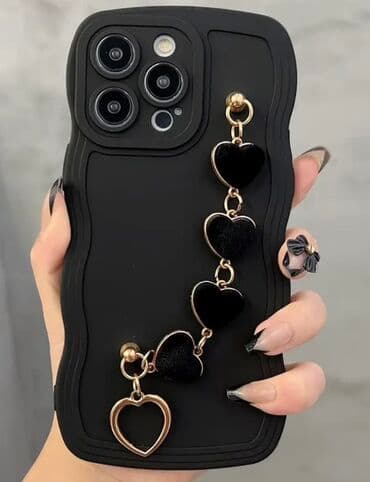 Qara silikon telefon qabı – qızılı detallı ürək zəncirli tutacaq - lalafo.az -da Qara silikon telefon qabı – qızılı detallı ürək zəncirli tutacaq -