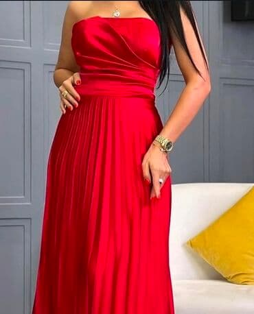 Qırmızı atlas/pliseli ziyafət paltarı - Parça: parlaq atlas görünüşlü lalafo.az -da Qırmızı atlas/pliseli ziyafət paltarı - Parça: parlaq atlas görünüşlü