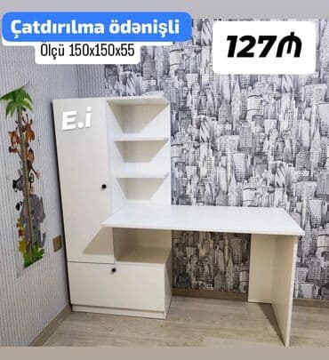 Ağ rəngli künc iş masası və rəf-li dolab kombini. - Ölçü: 150x150x55 lalafo.az -da Ağ rəngli künc iş masası və rəf-li dolab kombini. - Ölçü: 150x150x55