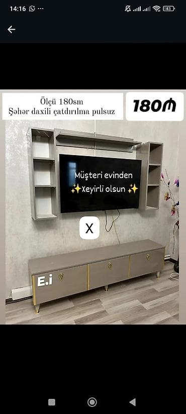 TV stendi və asma rəf dəsti - Ölçü: 180 sm - Dəst tərkibi: - lalafo.az -da TV stendi və asma rəf dəsti - Ölçü: 180 sm - Dəst tərkibi: -