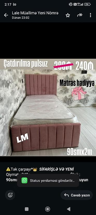 ⚠️Tək çarpayı*👑 _*SİFARİŞLƏ VƏ YENİ*_ Qiymət : 240₼ lalafo.az -da ⚠️Tək çarpayı*👑 _*SİFARİŞLƏ VƏ YENİ*_ Qiymət : 240₼