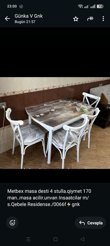 Metbex masa desti 4 stulla.qiymet 170 man. masa acilir.unvan lalafo.az -da Metbex masa desti 4 stulla.qiymet 170 man. masa acilir.unvan