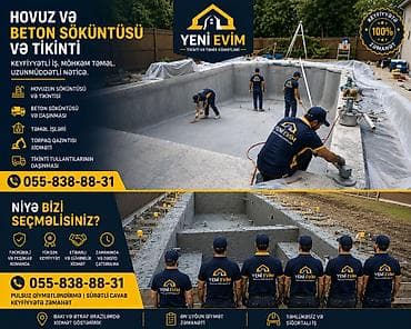 Hovuz və beton söküntüsü-tikintisi xidməti – “Yeni Evim” tikinti və lalafo.az -da Hovuz və beton söküntüsü-tikintisi xidməti – “Yeni Evim” tikinti və