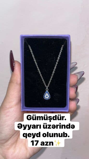 - Gümüş boyunbağı: zəncir və damla formalı asma. Asma üzərində mavi və lalafo.az -da - Gümüş boyunbağı: zəncir və damla formalı asma. Asma üzərində mavi və