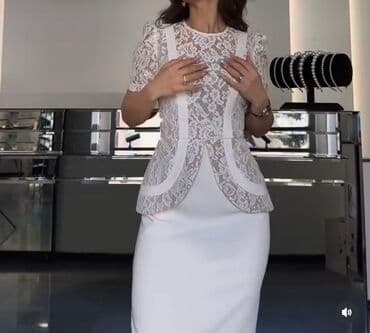 Zərif ağ iki hissəli dəst: - Üst: Şəffaf effektli, incə naxışlı ağ lalafo.az -da Zərif ağ iki hissəli dəst: - Üst: Şəffaf effektli, incə naxışlı ağ