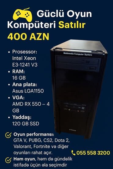 🎮 Güclü Oyun Kompüteri Satılır – 400 AZN 🔹 Prosessor: Intel Xeon lalafo.az -da 🎮 Güclü Oyun Kompüteri Satılır – 400 AZN 🔹 Prosessor: Intel Xeon