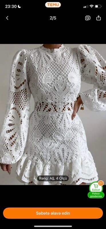 Ağ rəngli zərif krujeva (ağ broderiya) don. - Model: qısa uzunluqlu lalafo.az -da Ağ rəngli zərif krujeva (ağ broderiya) don. - Model: qısa uzunluqlu