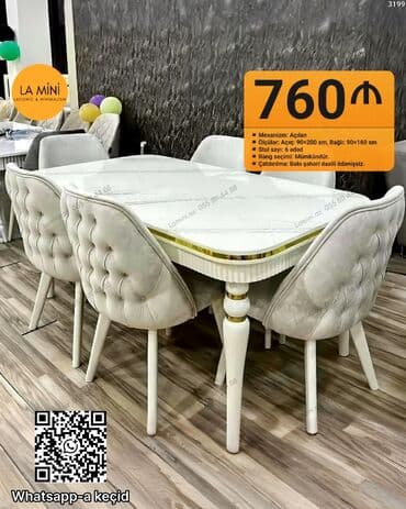 Qonaq otağı üçün, Açılan, Dördbucaq masa, 6 stul lalafo.az -da Qonaq otağı üçün, Açılan, Dördbucaq masa, 6 stul
