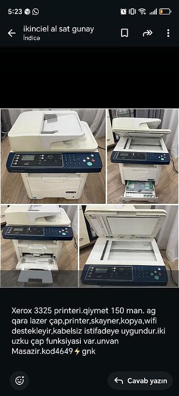 Xerox WorkCentre 3325 çoxfunksiyalı cihaz - Qara‑ağ lazer çap - at lalafo.az Xerox WorkCentre 3325 çoxfunksiyalı cihaz - Qara‑ağ lazer çap -